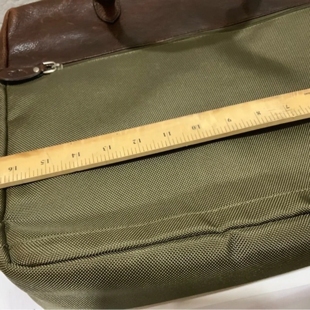 Polo Ralph Lauren Leather And Olive Green Canvas Laptop Messenger Bag